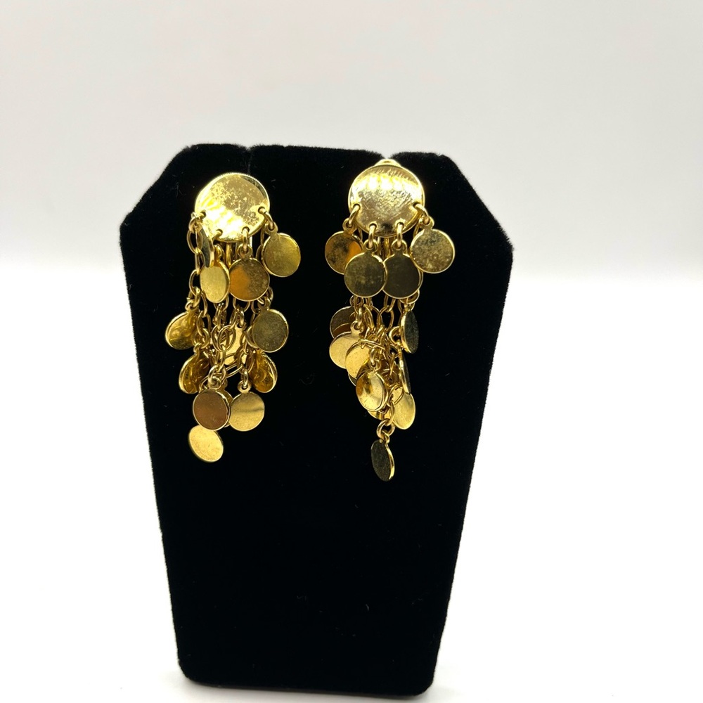 Vintage Vendome Chic Gold Disc Drop Dangle Earrings Screw Back